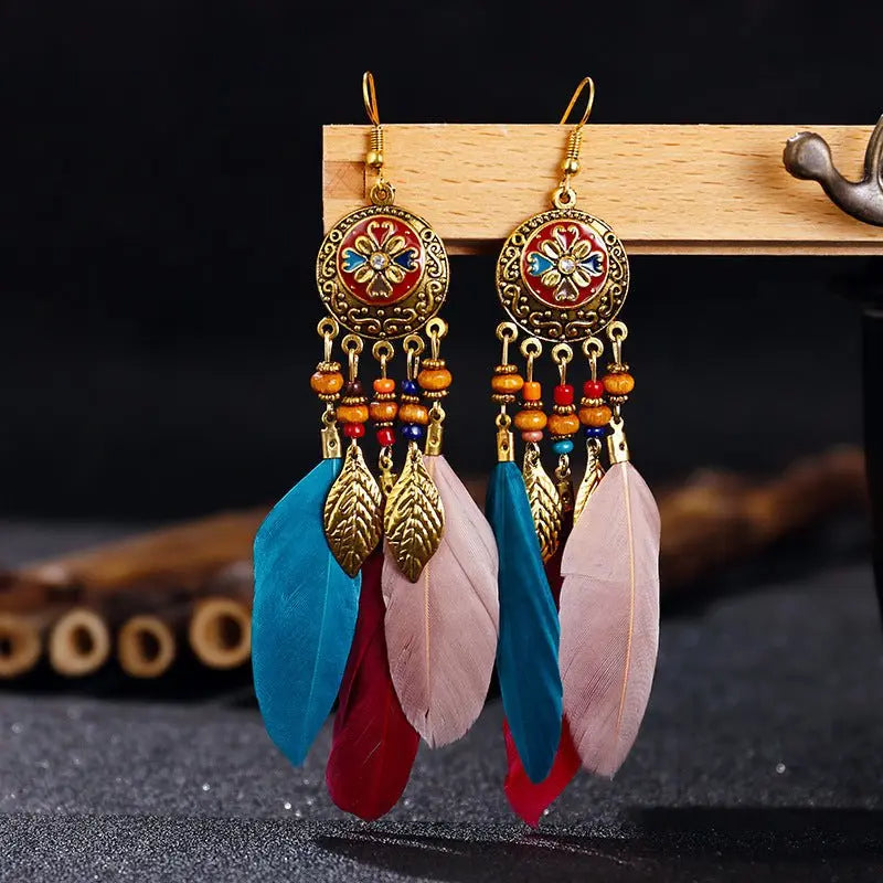 Bohemian Feather Tassel Earrings | Retro Style-Jewearrings