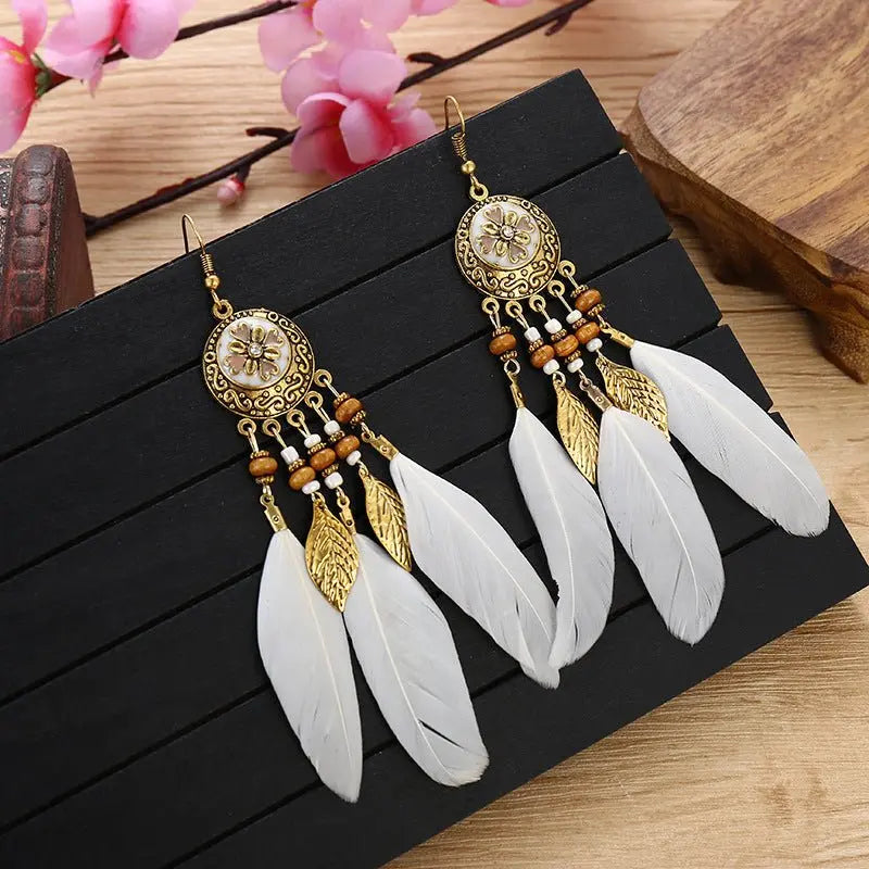 Bohemian Feather Tassel Earrings | Retro Style-Jewearrings