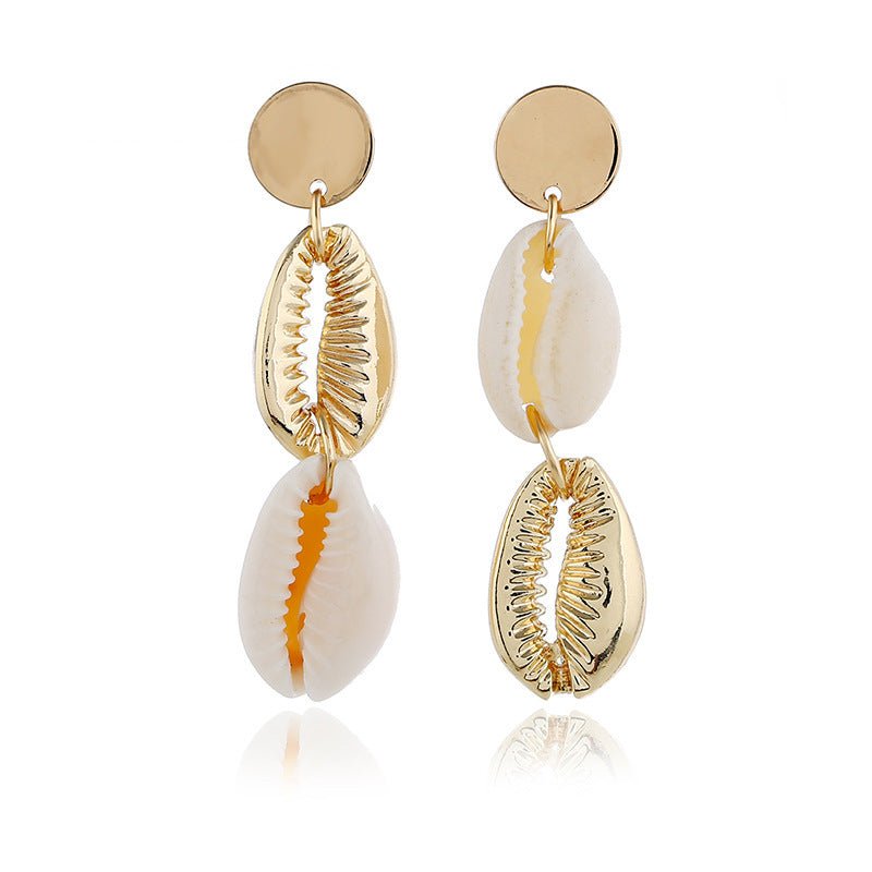 Bohemian Ins Style Seaside Holiday Golden Shell Stud Earrings-Jewearrings