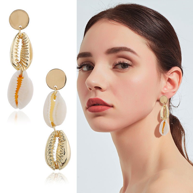 Bohemian Ins Style Seaside Holiday Golden Shell Stud Earrings-Jewearrings