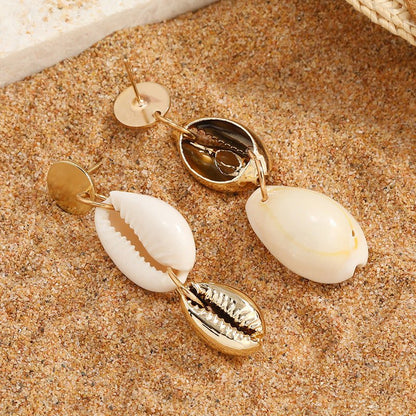 Bohemian Ins Style Seaside Holiday Golden Shell Stud Earrings-Jewearrings