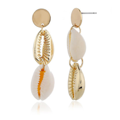 Bohemian Ins Style Seaside Holiday Golden Shell Stud Earrings-Jewearrings