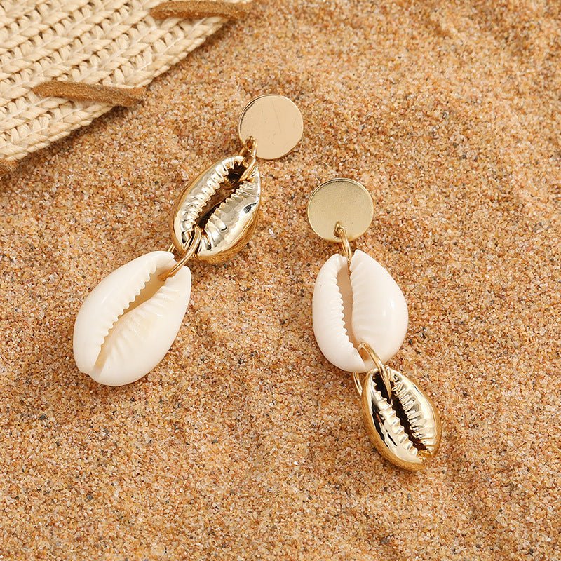 Bohemian Ins Style Seaside Holiday Golden Shell Stud Earrings-Jewearrings