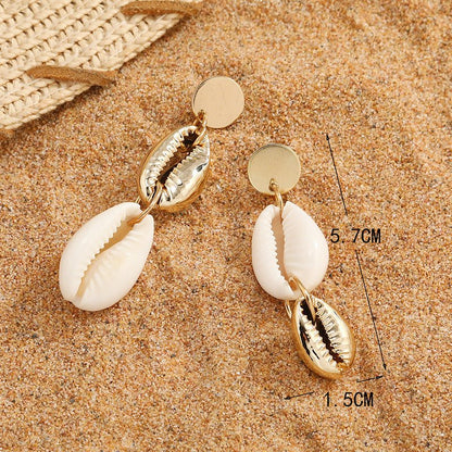 Bohemian Ins Style Seaside Holiday Golden Shell Stud Earrings-Jewearrings