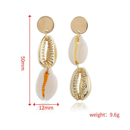 Bohemian Ins Style Seaside Holiday Golden Shell Stud Earrings-Jewearrings