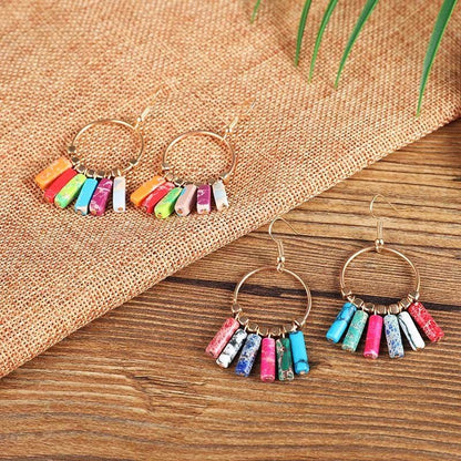 Bohemian Large Hoop Earrings Colorful Natural Turquoise Pendant Hoop-Jewearrings