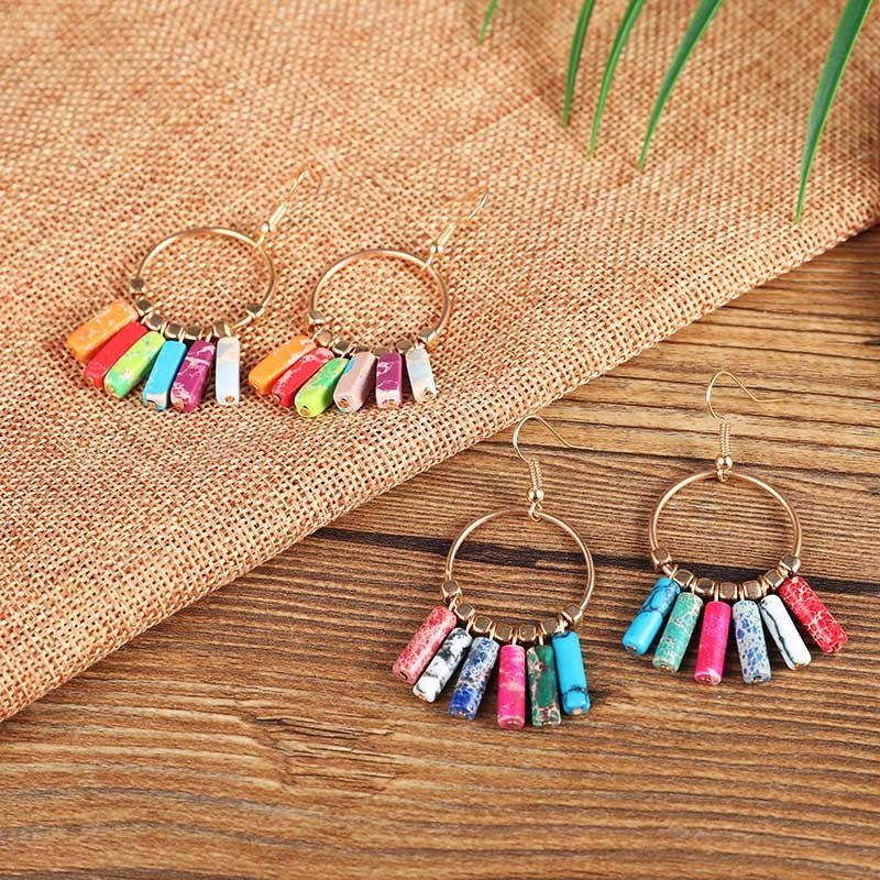 Bohemian Large Hoop Earrings Colorful Natural Turquoise Pendant Hoop-Jewearrings