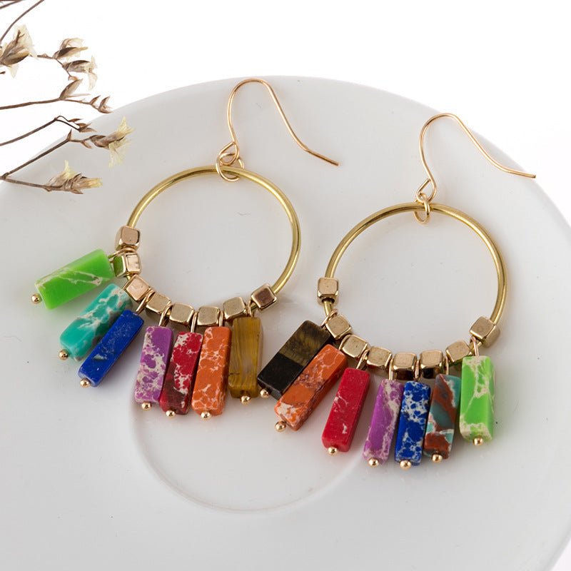 Bohemian Large Hoop Earrings Colorful Natural Turquoise Pendant Hoop-Jewearrings