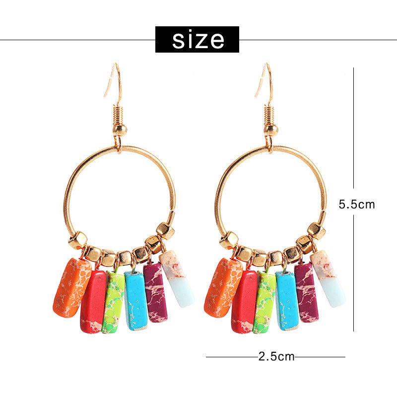 Bohemian Large Hoop Earrings Colorful Natural Turquoise Pendant Hoop-Jewearrings