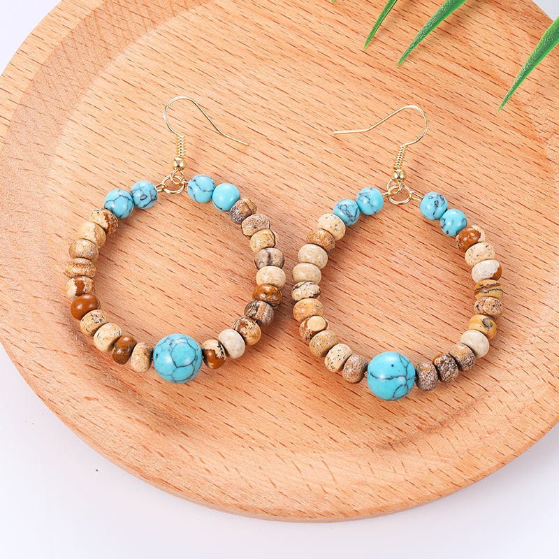 Bohemian Large Hoop Earrings Colorful Natural Turquoise Pendant Hoop-Jewearrings