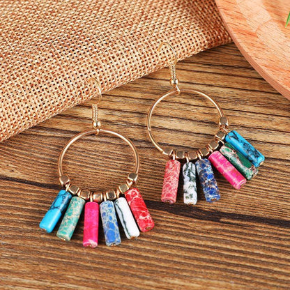 Bohemian Large Hoop Earrings Colorful Natural Turquoise Pendant Hoop-Jewearrings