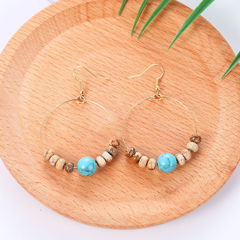 Bohemian Large Hoop Earrings Colorful Natural Turquoise Pendant Hoop-Jewearrings