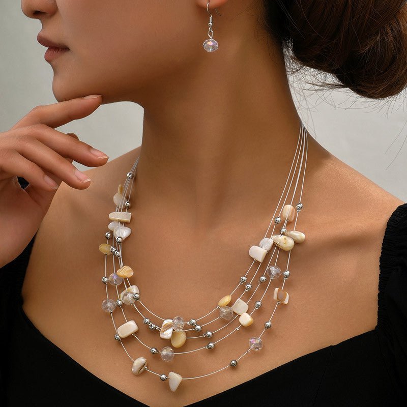 Bohemian Multi-layer Crystal Shell Earrings And Necklace Set-Jewearrings