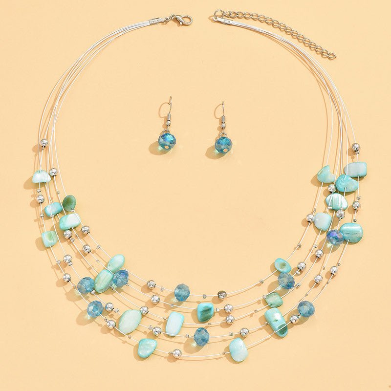 Bohemian Multi-layer Crystal Shell Earrings And Necklace Set-Jewearrings