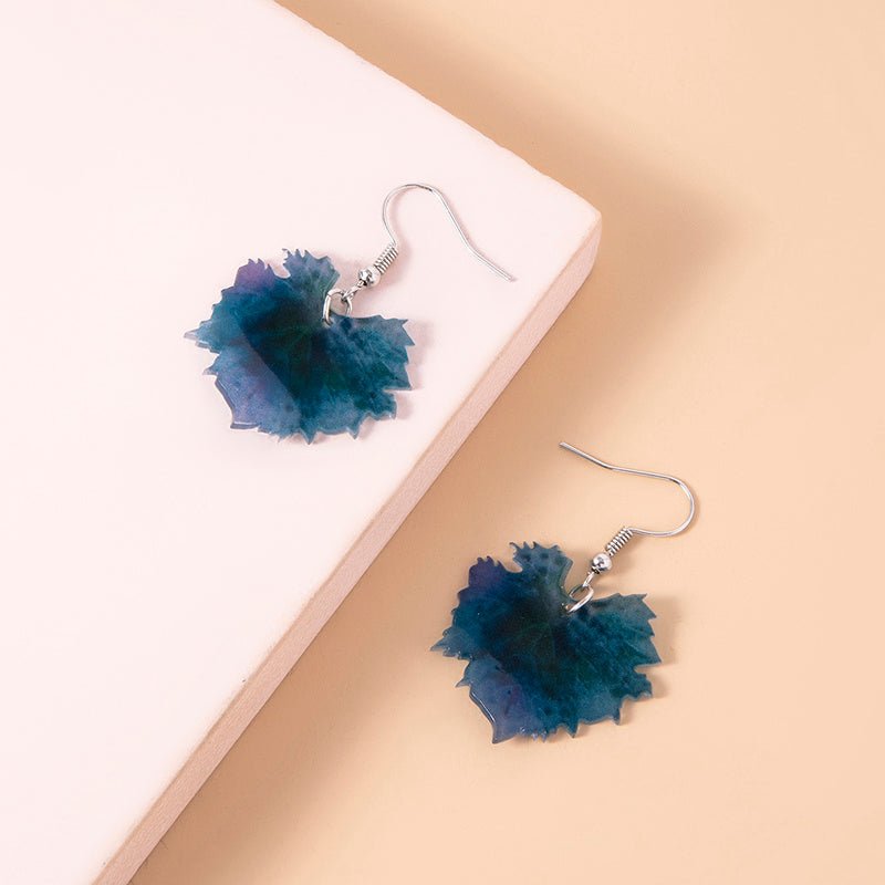 Boho Acrylic Grape Leaf Pendant Earrings For Women-Jewearrings