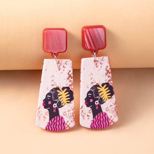 Boho Lady Girl Pattern Acrylic Dangle Earrings-Jewearrings