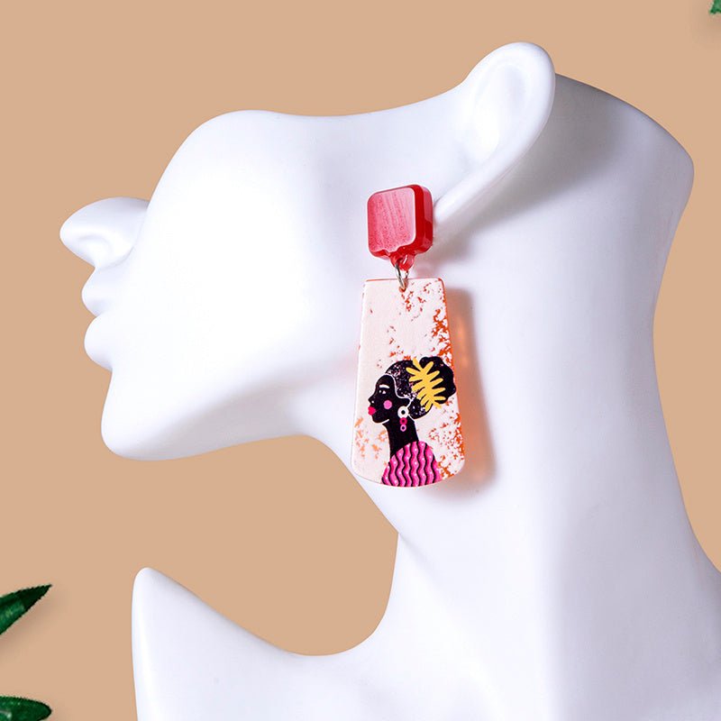 Boho Lady Girl Pattern Acrylic Dangle Earrings-Jewearrings