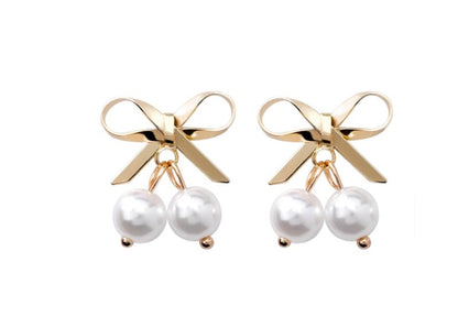 Bow Pearl Earrings Compact Personality Girl Sweet Earrings Temperament Korean Mini Earrings-Jewearrings