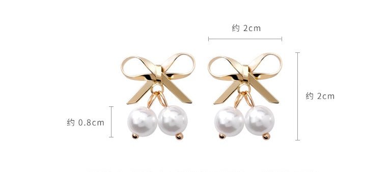 Bow Pearl Earrings Compact Personality Girl Sweet Earrings Temperament Korean Mini Earrings-Jewearrings