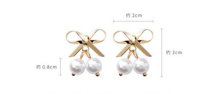 Bow Pearl Earrings Compact Personality Girl Sweet Earrings Temperament Korean Mini Earrings-Jewearrings