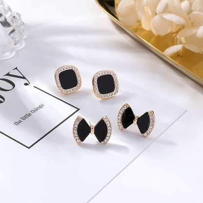 Bow-studded square geometric stud earrings simple black acrylic earrings-Jewearrings