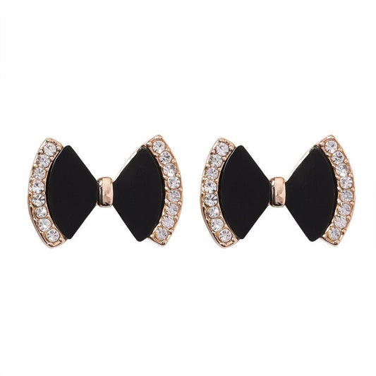 Bow-studded square geometric stud earrings simple black acrylic earrings-Jewearrings