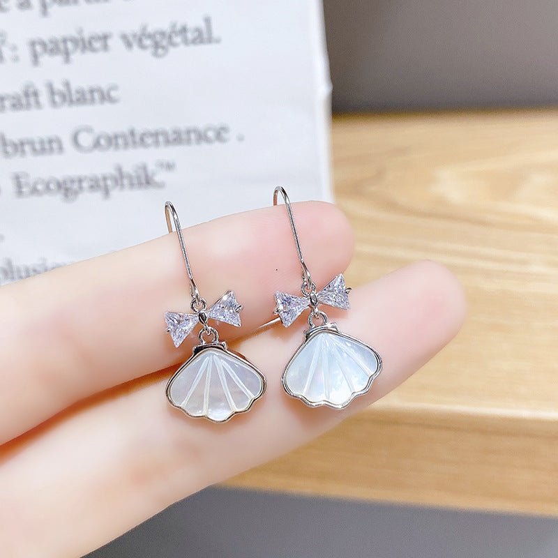 Bow Zircon Shell Earrings-Jewearrings