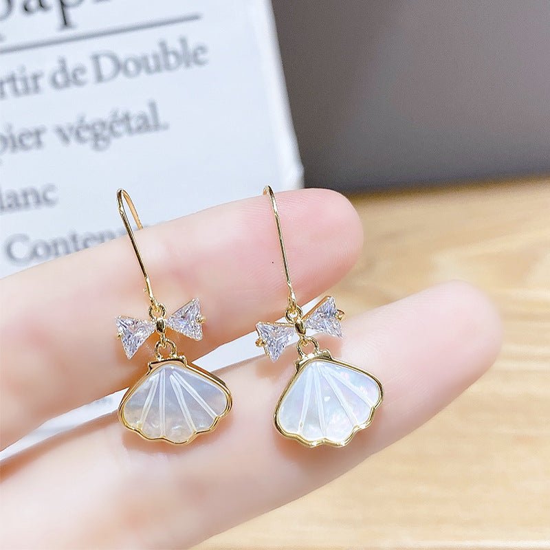 Bow Zircon Shell Earrings-Jewearrings