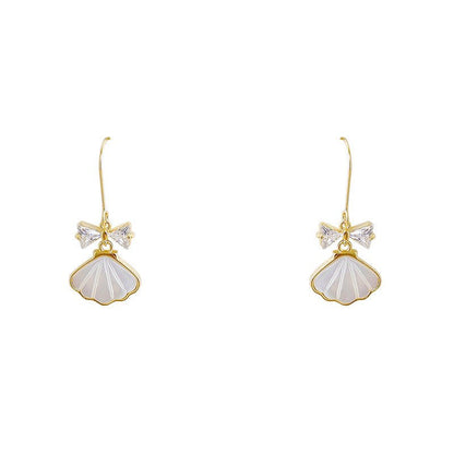 Bow Zircon Shell Earrings-Jewearrings