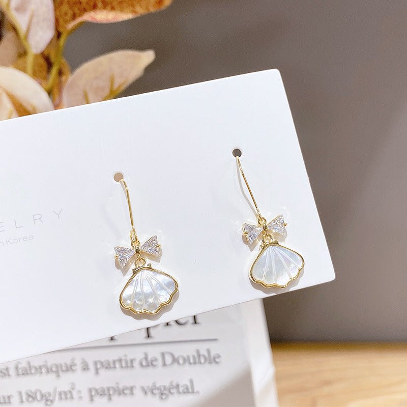 Bow Zircon Shell Earrings-Jewearrings