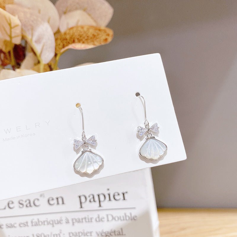 Bow Zircon Shell Earrings-Jewearrings