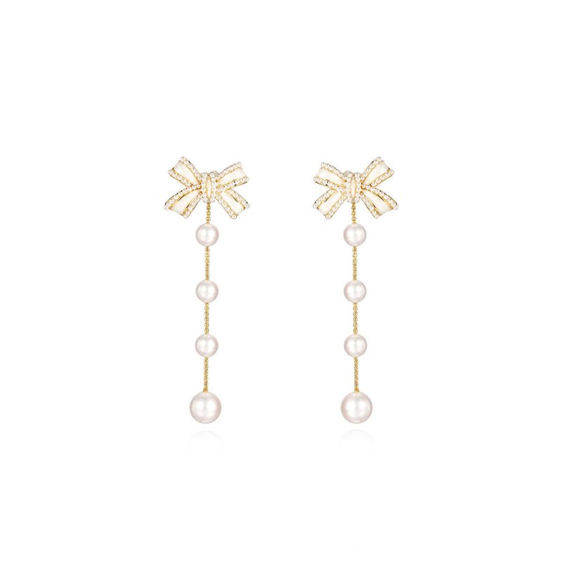 Bowknot Earrings Female Niche High-end Pearl Ear Clips-Jewearrings