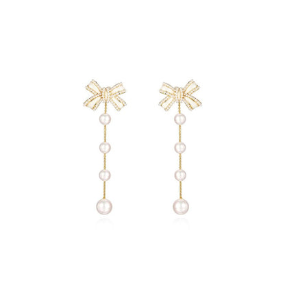 Bowknot Earrings Female Niche High-end Pearl Ear Clips-Jewearrings