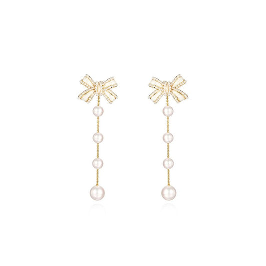 Bowknot Earrings Female Niche High-end Pearl Ear Clips-Jewearrings