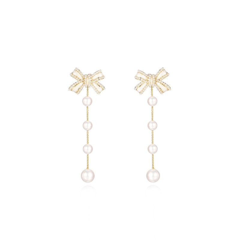 Bowknot Earrings Female Niche High-end Pearl Ear Clips-Jewearrings