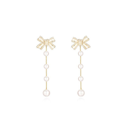 Bowknot Earrings Female Niche High-end Pearl Ear Clips-Jewearrings