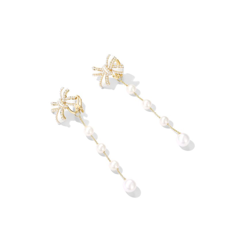 Bowknot Earrings Female Niche High-end Pearl Ear Clips-Jewearrings