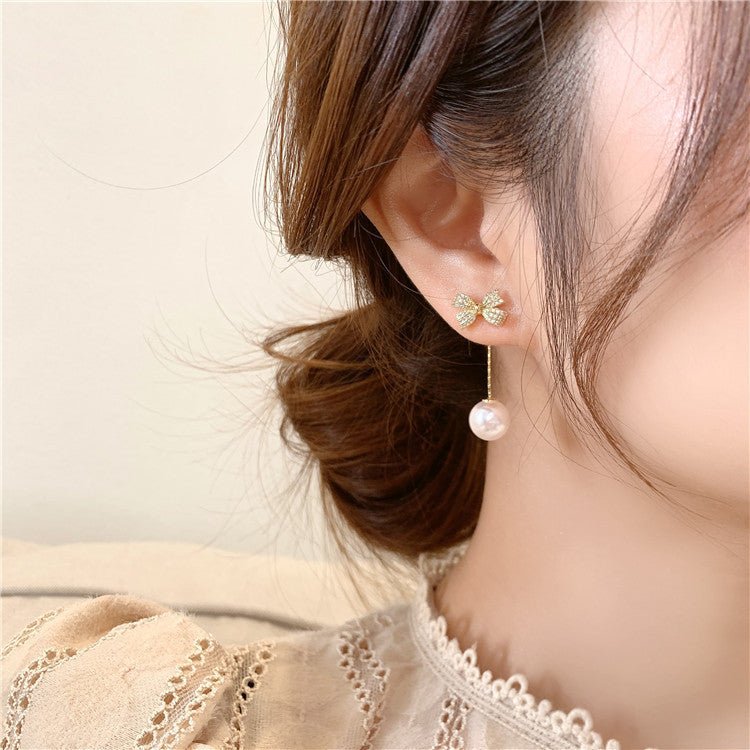 Bowknot Fringe Pearl Temperament Modified Face Earrings-Jewearrings