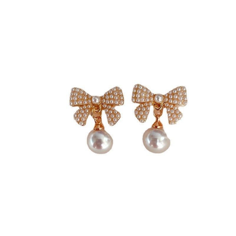 Bowknot Pearl 925 Silver Stud Earrings-Jewearrings