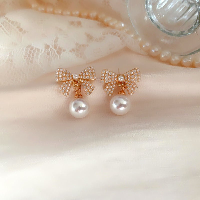 Bowknot Pearl 925 Silver Stud Earrings-Jewearrings