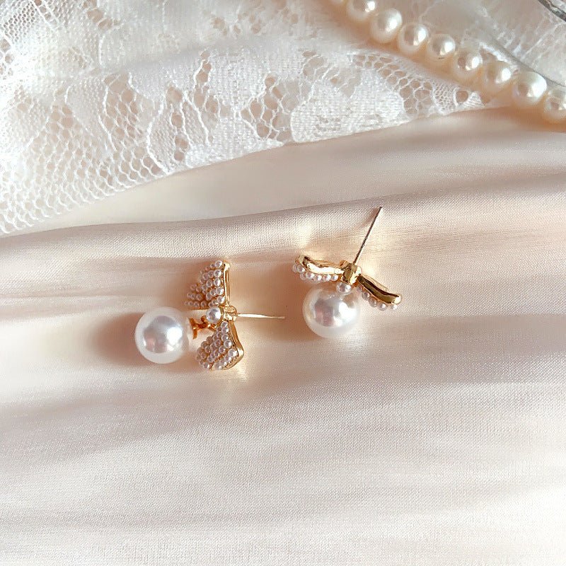 Bowknot Pearl 925 Silver Stud Earrings-Jewearrings