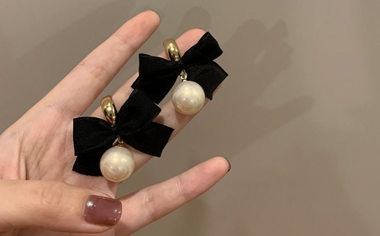 Bowknot Pearl High-quality Light Luxury Exaggerated Earrings-Jewearrings