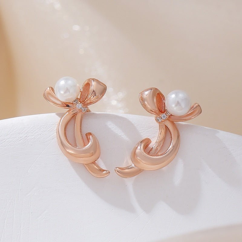 Bowknot Shell Pearls Classic Style Earrings Daily Commute-Jewearrings