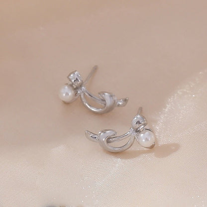 Bowknot Shell Pearls Classic Style Earrings Daily Commute-Jewearrings