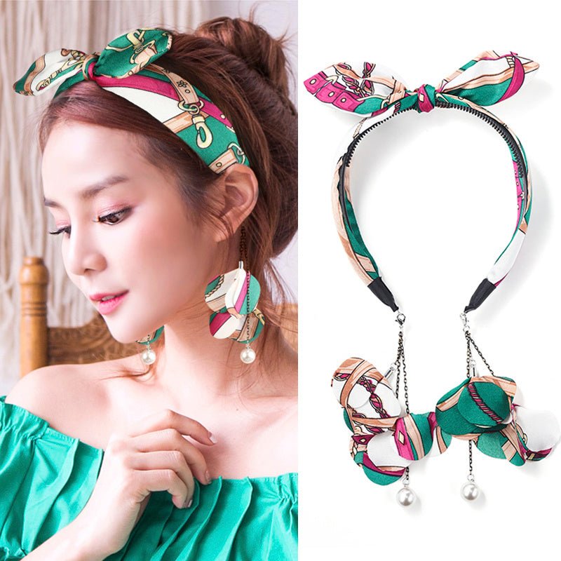 Bowknot tassel pearl fake earrings headband-Jewearrings