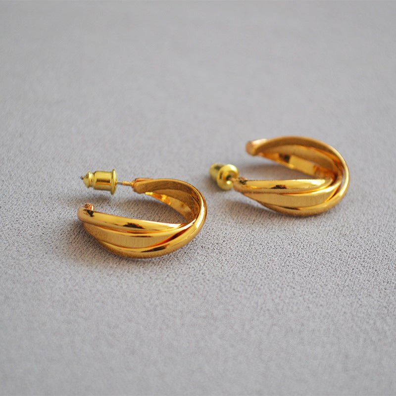 Brass 18K Gold Plating Winding Circle All-match Hoop Earrings Ear Studs-Jewearrings