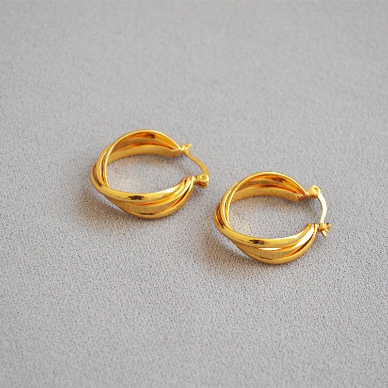 Brass 18K Gold Plating Winding Circle All-match Hoop Earrings Ear Studs-Jewearrings