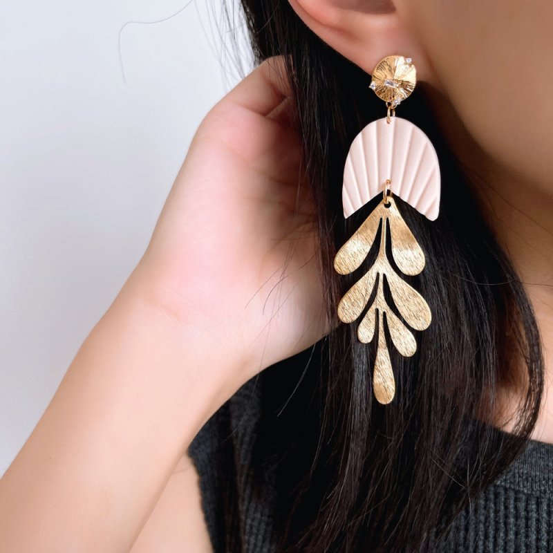 Brass Blade Decorative Handmade Shell Polymer Clay Stud Earrings-Jewearrings