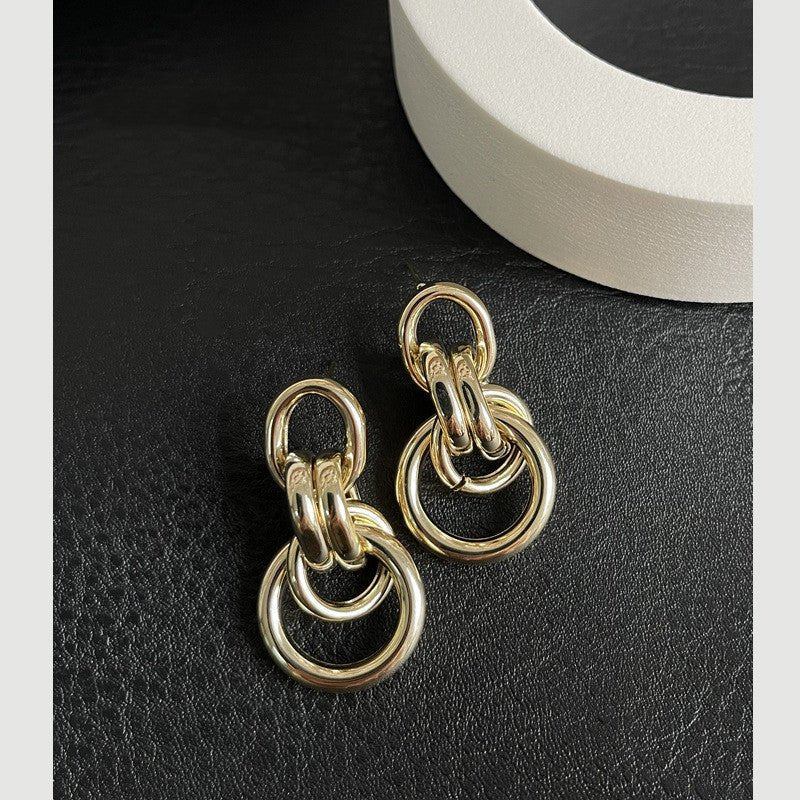 Brass Gold-plated French Celi Style Geometric Circle Metal Earrings-Jewearrings