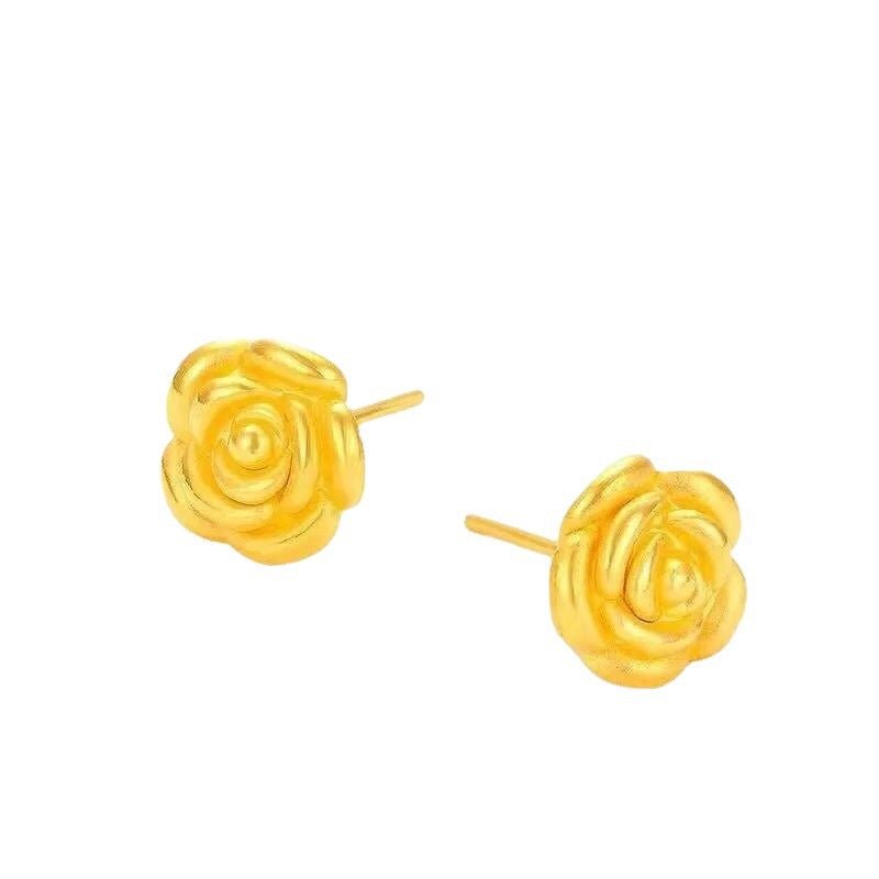 Brass Gold-plated Roses Petal Stud Earrings-Jewearrings